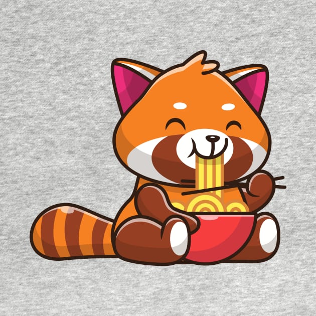 Cute Red Panda Eating Noodle Cartoon by Catalyst Labs